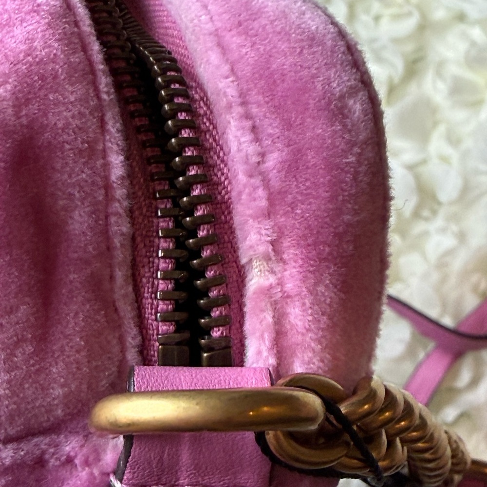 Gucci GG Pink Marmont Matelasse Velvet Crossbody Bag Rhinestones- Authentic - Picture 12 of 16